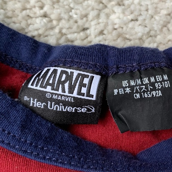 🎆🎇3for$9 Women’s Marvel Spider-Man t shirt; maroon with navy trim: size M - Picture 4 of 4